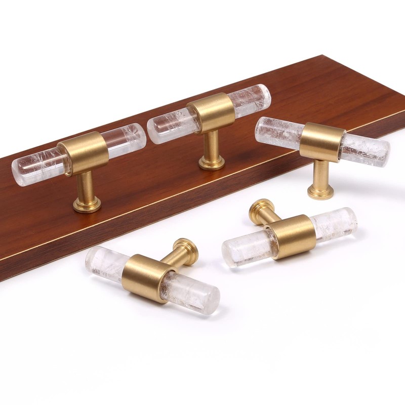 mookaitedecor Set of 2 T-Bar Crystal Drawer Pulls Handles with