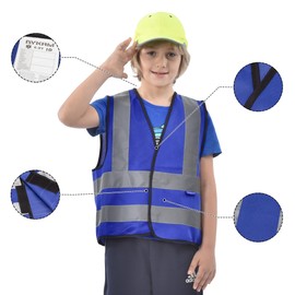 AYKRM 10-14Y Blue Childs high vis vest KIDS high vis Reflective Safety Vest High Visibility child hi vis vest high vis Waistcoat