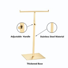 HEYLEAYAR T Shaped Purse Display Stand Adjustable Height,Stainless Steel Countertop Jewelry/Scarf/Handbag Display Stand for Boutique Store,Gold