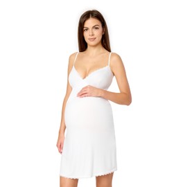 Merry Style Underdress for Maternity Petticoat Pregnancy Dress Made of Viscose Nightdress Women's Elastic Lightweight Everyday Wear MS10-466, White