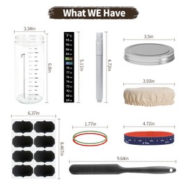 WINUSD 700ML Sourdough Starter Jar for Sourdough Bread Baking Supplies with Date Marked Feeding Band, Chalkboard Label, Mark Pen, Thermometer, Scraper, Cloth Cover, Aluminum Lid