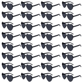 BOUBONI 28 Pack Black Heart Shaped Sunglasses for Women Rimless Heart Glasses Bulk Mardi Gras Candy Color Sunglasses for Party