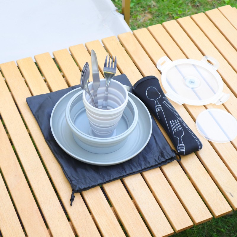 Lafuntar Camping Plate Bowl Cup Cutlery Set for 1, Folding