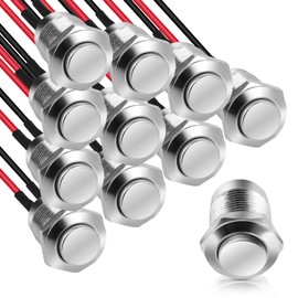 Pack of 10 Waterproof Push Buttons, 12 mm Button with Wire, Momentary Metal Push Switch, 5A Switch 12V/24V//125V/250V for Horns, Electric Bell, Car (High Head)