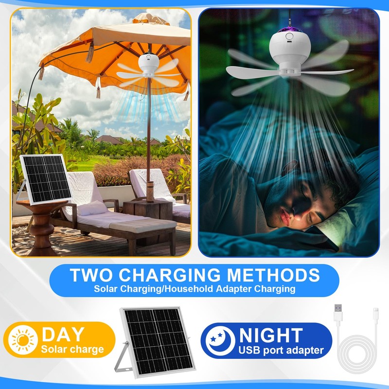 Aurelema 1 Set Solar Powered Ceiling Fan with Light for