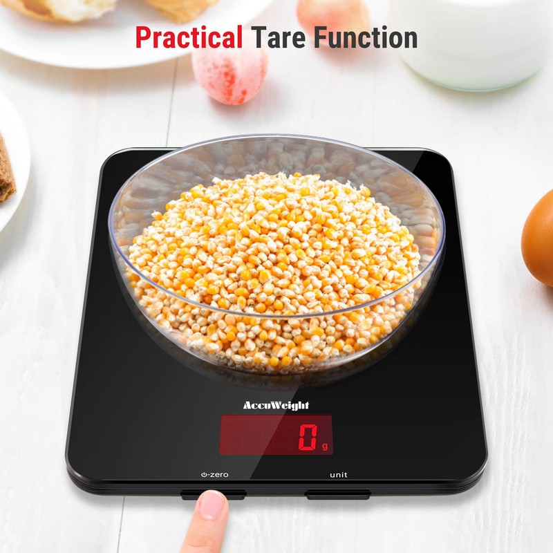 Accuweight 201B Digital Food Scale with Tempered Glass Surface, 5kg/11lb