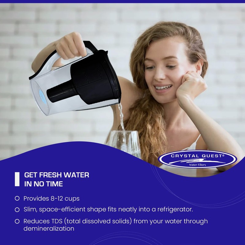 Crystal Quest Water Filter Pitcher - 12-Cup Capacity, Includes 1