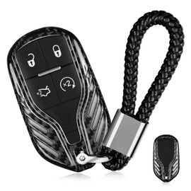 T-carbon Key Fob Cover with Keychain Fits Maserati 2013-2025 Quattroporte Ghibli;Carbon Fiber Key Fob Case Fits Maserati 2017-2024 Levante GranTurismo Smart Romote Key Interior Accessories Black
