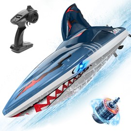 DEERC Fast Brushless RC Boat for Adults, 30+MPH 3S High Speed Remote Control Boat, Self-righting 2.4Ghz Speed Shark with LED Lights, Summer Toy Gift for Kids