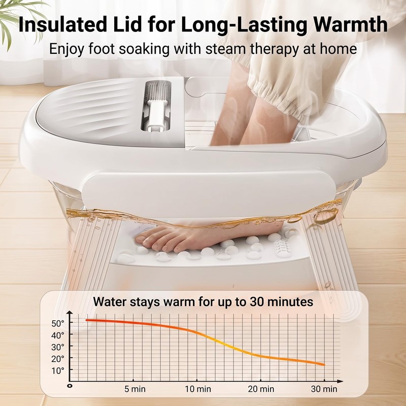 Collapsible Foot Bath Tub with Long Handle Foot Brush, Foldable