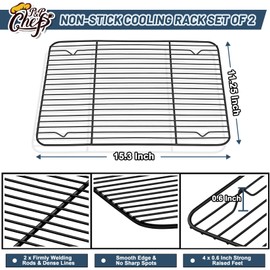 Cooling Rack for Baking Set of 2, P&P CHEF Non-stick Roasting Racks for Oven Use, 15.3” x 11.25” Cooking Grilling Rack, Fit in 16” Sheet Pan, Stainless Steel Core & Dense Lines, Easy to Clean
