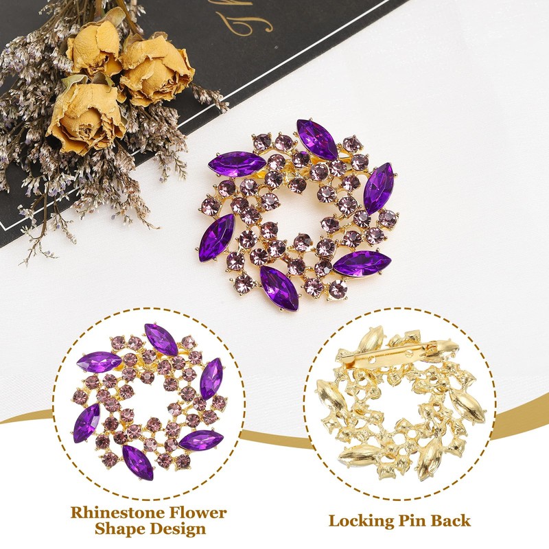 PATIKIL Rhinestone Flower Brooch Pins, Large Crystal Wreath Lapel Pin