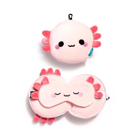 Relaxeazzz Adoramals Maddie the Axolotl Travel Pillow & Eye Mask - Sleep Eye Mask Masks - Kids Travel Accessories For Sleeping Airplane - Flight Plane Neck Pillow Pillows