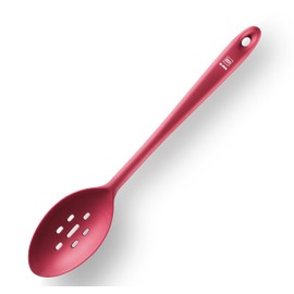 DI ORO Silicone Slotted Spoon - 600°F High Heat Silicone Spoon for Cooking Nonstick Cookware Safe - Silicone Kitchen Spoon for Serving & Stirring - Large Spoon for Mixing - Dishwasher Safe (Red)