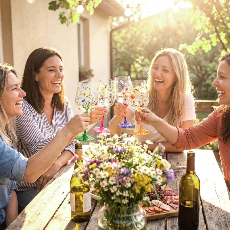 Nuogo 4 PCS Wild Flower Wine Glasses - 15 oz