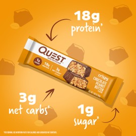 Quest Nutrition Quest Nutrition Crispy Chocolate Peanut Butter Hero Protein Bar, 18g Protein, 1g Sugar, 3g Net Carb, Gluten Free Protein Snack, Keto Friendly, 12 Count