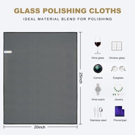 SINLAND Microfiber Glass Polishing Cloths Large Size Thick Lint -Free Drying Towels for Wine Glasses Stemware Dishes Stainless Appliances 20 Inch X 25 Inch Pack of 2 Dark Grey