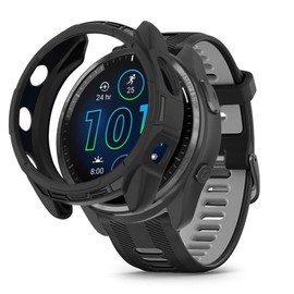 Niboow Case for Garmin Forerunner 965, with Screen Protector, Flexible TPU Shockproof Scratch Proof Cover Case for Garmin Forerunner 965 - Black