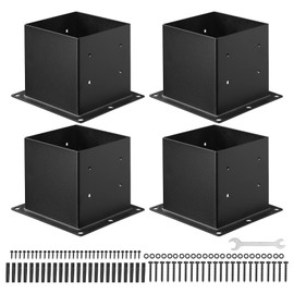 VEVOR 4x4 Post Base 4 Pcs, Inner Size 3.6x3.6 inch / 92x92 mm Post Brackets, Heavy Duty Carbon Steel Decking Posts, Wood Posts Brackets for Pavilion Deck Railing Support Deck Base Plate, Black