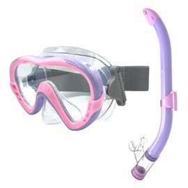 EasyDive Schnorchelset Kinder Schnorchel Maske mit elastisches Band Anti-Fog Tauchmaske Taucherbrille Trocken Silikonmaterial Schnorcheln Set für Jungen Mädchen (Lavender Dream - Lila/Pink)