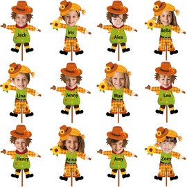 48 Set Fall Scarecrow Cutouts with Photo Space for Bulletin Board Decor Thanksgiving DIY Photo Crafts Fall Paper Cut Outs for Kid Autumn Theme Party School Home Chalkboard Wall Classroom Decorations