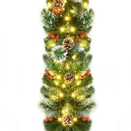 DearHouse 9FT Christmas Pine Garland with 50LED Ligths, Prelit Christmas Garland with Spruce Cypress for Holiday Season Mantel Fireplace Table Runner Centerpiece Xmas Decoration