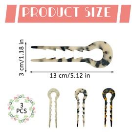 Vordpe 3 Pieces U-shaped Hairpin Fork, French Style, Fashion Acetic Acid Hair Fork, U-shaped Hair Clips, Hairpin Bun Hair Pin Hair for Women Girls (Round U Shape)