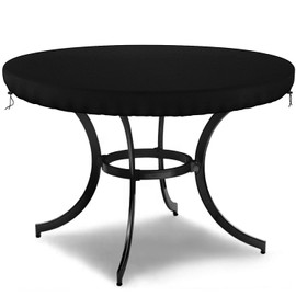 Dokon Circular Garden Table Top Covers Waterproof Round Outdoor Table Cover Heavy Duty 600D Oxford Fabric Windproof Anti-UV Garden Furniture Covers, Patio Furniture Top Cover (Ø122x10cm) - Black
