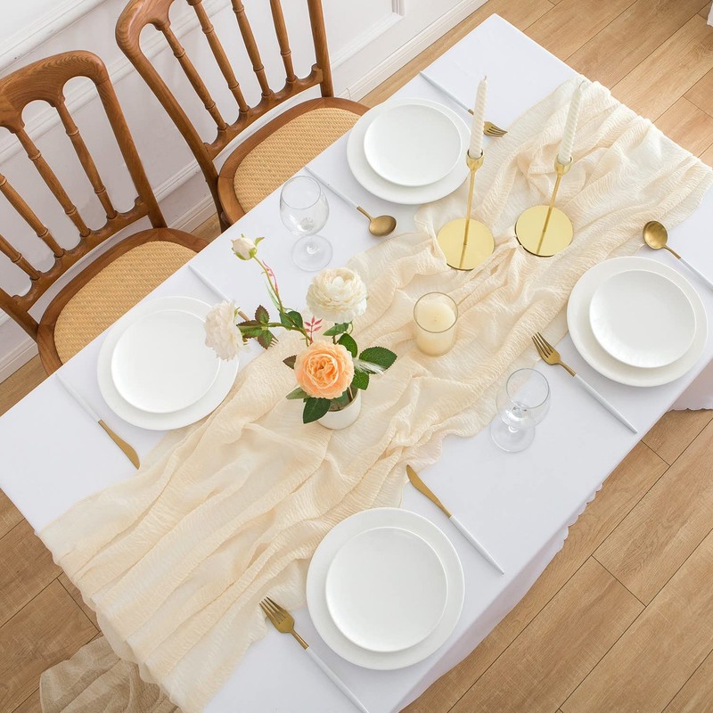 Aoksunova Muslin Wedding Table Runner, Beige, 4 m x 80