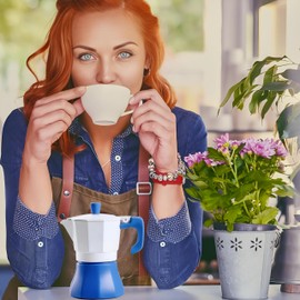 Drieamboat Coffee Pot, Moka Pot 10 OZ Italian Coffee Maker 6 Cup Stovetop Espresso Maker for Camping Home Use,Manual Cuban Coffee Percolator for Cappuccino or Latte (White and Blue)