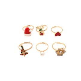 FUTIMELY 6Pcs Christmas Ring Set for Women Tree Santa Crutches Elk Stacking Rings Crystal Rhinestone Statement Finger Rings Holiday Jewelry (Style-B)