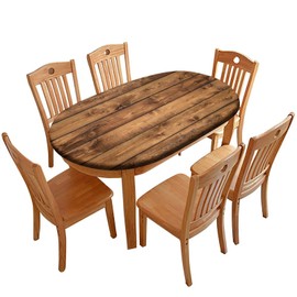 Plxthrk Fitted Oval Elastic Edge Tablecloth, Brown Wood Grain Table Cover, Great for Home Kitchen/Parties/Holiday Dinner, Fits for 48 x 68 Oval Table