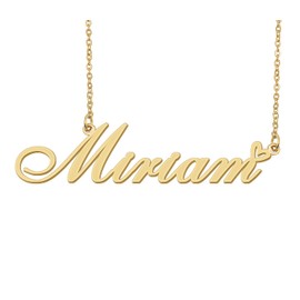 Aoloshow Miriam Name Necklace Heart Charm Pendant 18k Gold Plated Stainless Steel Jewelry for Womens Graduation