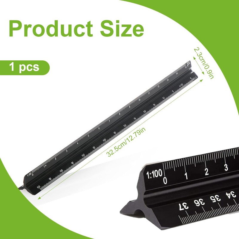 EIHI 1 x 30 cm long aluminium ruler triangular, triangular