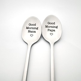 Nana and Papa Gifts Good Morning Nana Good Morning Papa Spoon Set for Grandparents Anniversary Christmas Birthday Gifts for Grandma Grandpa Fathers Day Mothers Day Gift