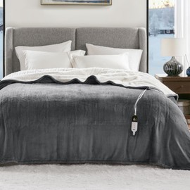 Degrees of Comfort Electric Throw Blanket Full Size - Soft Sherpa Heating Blankets with 6 Heat Settings, 10-Hour Auto Shut-Off, Overheat Protection, Etl Certified (Grey, 72x84 '' for Winter)