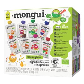 Snack orgánico para peques | Pack 16 pouches Variedad Total – 8 Recetas Diferentes (Frutas + Vegetales + Cereales) | Empresa B | MONGUI