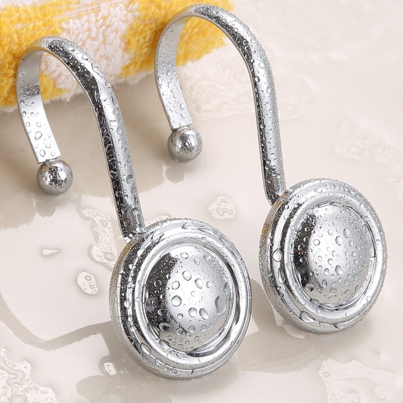 Chrome Shower Curtain Hooks Rings, Decorative Silver Shower Hook for