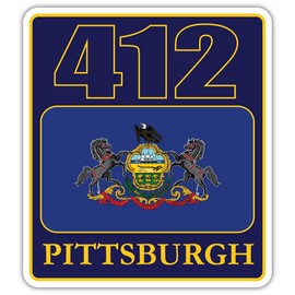412 Area Code, Pittsburgh Bethel Park McCandless Area Code, Pennsylvania Flag | Weatherproof Outdoor Sticker Perfect for toolboxes, laptops, Trucks, Skateboards, Windows