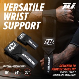 Industry Wrist Wraps - No Thumb Loop Lifting Straps - Wrist Straps For Men & Women. Gym, Crossfit, Power Lifting, Body Building, Weightlifting, Deadlift (Black/White, 16")