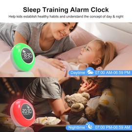 Children's Digital Alarm Clock, Sleep Trainer Children with Night Light, Light Alarm Clock with 10 White Noise, Snooze and Timer 15/30/60/90 Mins, LED Alarm Clock with Light, Table Clock without Tick,