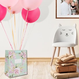 Glick GLST44 Luxury Gift Bag, Mint Green Large Celebration Birthday Wedding Stephanie Dyment Peonies/Foxglove Wrap Multi-Colour, 260w x 315h x 135d mm