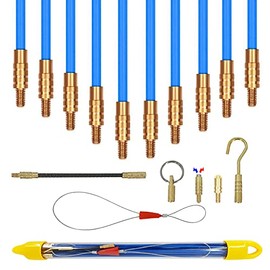 VGongTech 11ft Multi-function Fiberglass Duct Rodder Wire and Cable Pulling Kit Electrical Fish Tape Cable Puller Cable Rods With Hook And Hole In Tube Blue