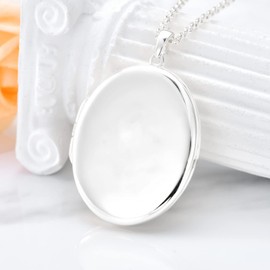 SOULMEET 18k White Gold Plated Silver Minimalist Style Oval Locket Necklace That Holds Pictures Photo Blank Locket Necklace (Locket only)