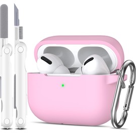 MHYALUDO for AirPods Pro Case Cover, Military Grade Anti-Fall Soft Silicone Shock-Absorbing Protective for AirPods Pro Case Skin Touch with Keychain and Cleaning Kit, Pink
