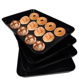 greenandlife 4 Pcs 16" x 11" Large Serving Trays for Party Supplies, Plastic Platters for Serving Food, Unbreakable Reusable Trays for Snack, Fruit, Cookies, Desserts in Kitchen, BPA Free, White