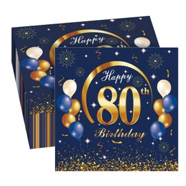 GROVBLE Pack of 40 Napkins 80th Birthday Man 80th Birthday Decoration Napkins Blue, Napkins 80th Birthday Woman, Happy Birthday Napkins, Napkins Birthday, 80th Birthday Napkins, 33 x 33 cm