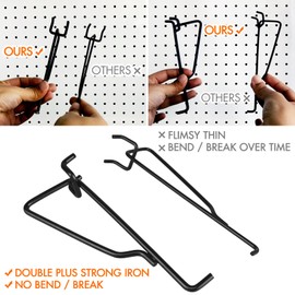 G.CORE Pegboard Shelf Hooks, 10-Pack 8" Black Peg Board Brackets, 1/4" Peg Board Organizer Accessories, Peg Hooks Assortment Various Tools Storage Arrange System for Garage Craft Workshop Workbench