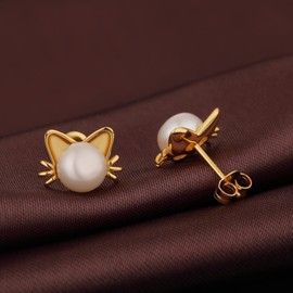 Cat Earrings Cute Animal Kitten Stud Earrings Cat Jewelry Gifts for Women 925 Sterling Silver Hypoallergenic Funny Earrings