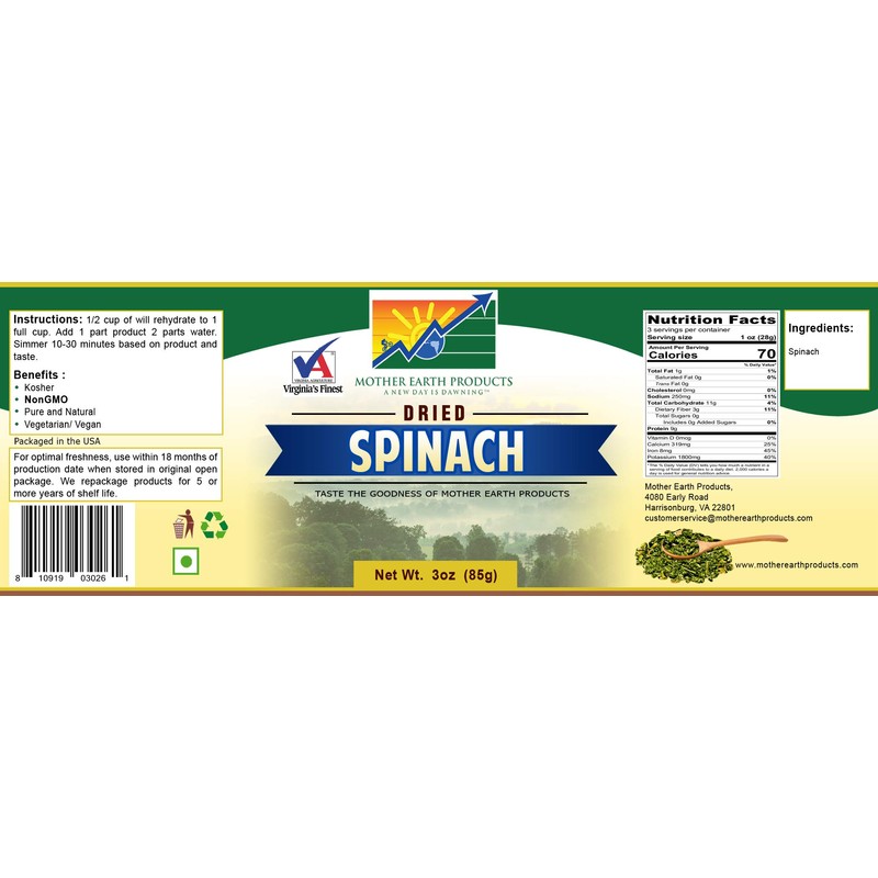 Mother Earth Products Dehydrated Spinach Jar